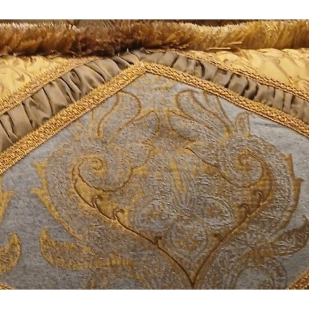 2 Gold King Pillow Shams Floral Luxury Brocade Tuscan Fringe Pillowcase Vtg $350